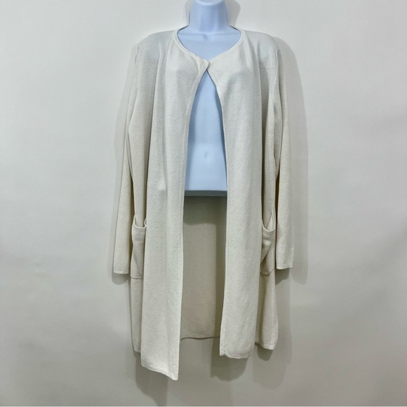 J.Crew White Linen Blend Open Duster Long Sleeve Cardigan Sweater - Picture 1 of 14